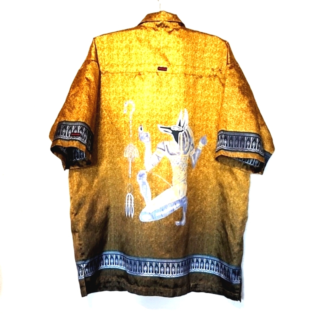 Vintage FUBU Gold Pharaoh Egyptian Design Button Up Shirt Size XL EUC!